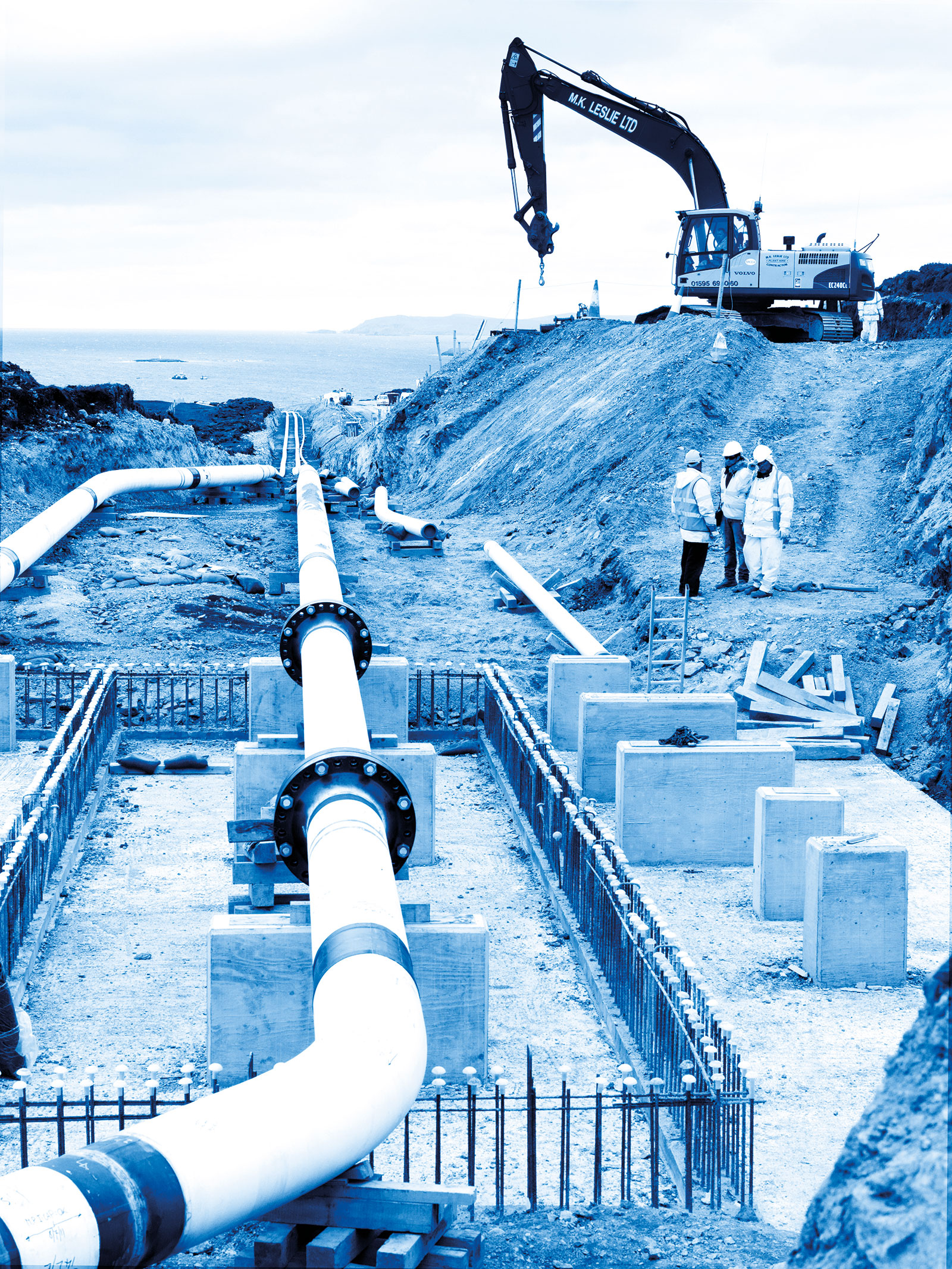 Construction of gas pipelines, Laggan Tormore project, Shetland Islands, Scotland.