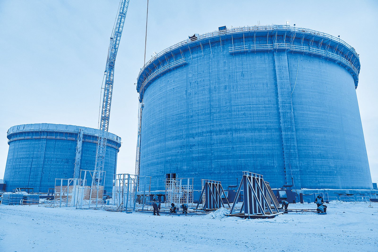 Tank, liquefied natural gas production station –  Yamal project, Russia.